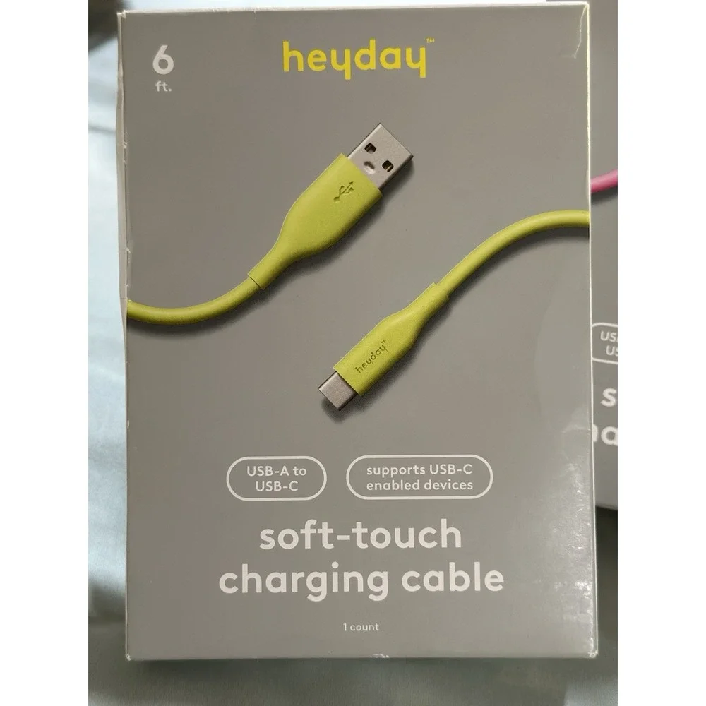3pc - 6 Ft Heyday Soft-touch Charging Cables USB-A To USB-C - Purple/Pink/Lime